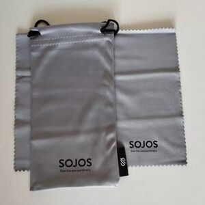 Sojos Microfiber lenses cleaning cloth and drawsting carrying case- black/grey